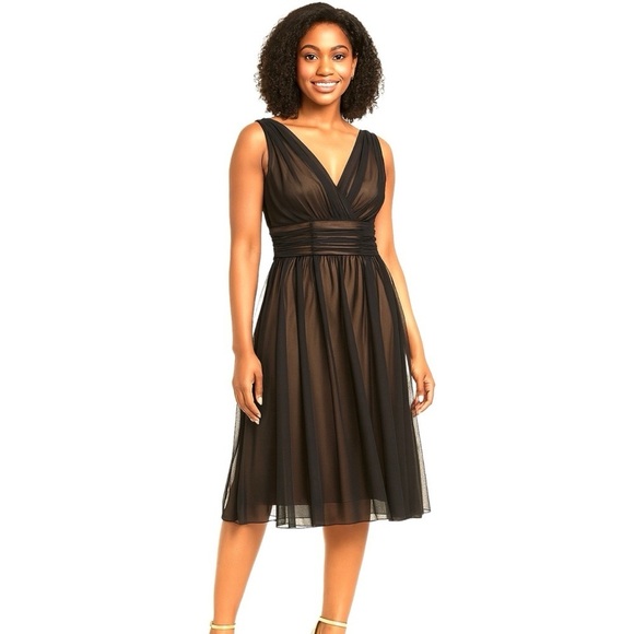 Connected Apparel Dresses & Skirts - Connected Apparel Black & Gold Size 12 Chiffon Overlay Fit & Flare Dress, NWOT